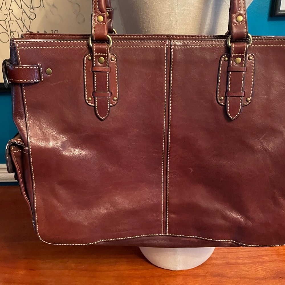 Fossil chocolate brown leather tote - Picture 2 of 16